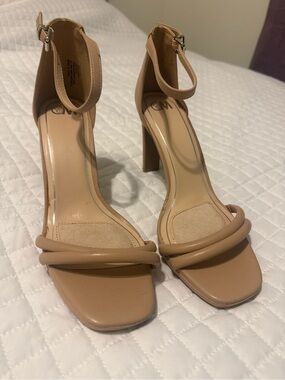 Nude Ankle-Strap Block Heel Sandals